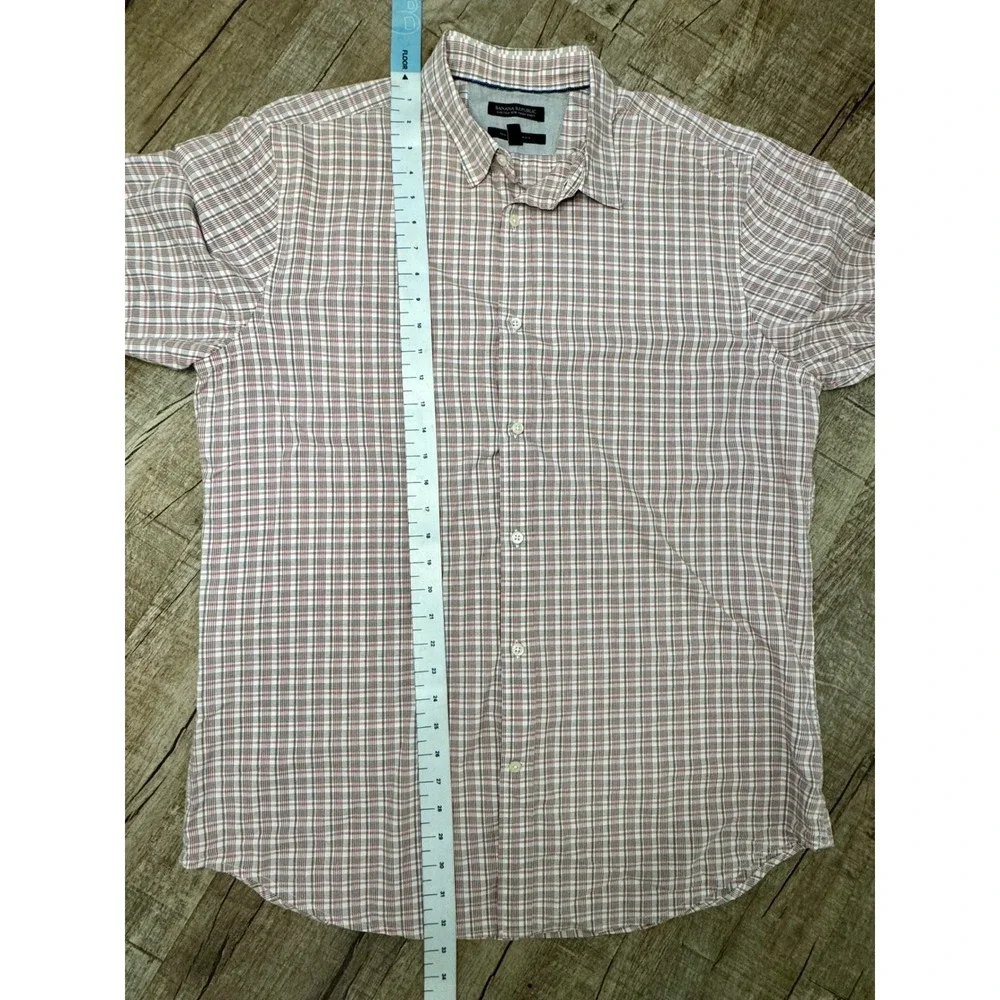 Banana Republic Custom 078 Wash Shirt Mens XL Tall Tailored Slim Fit Plaid Red